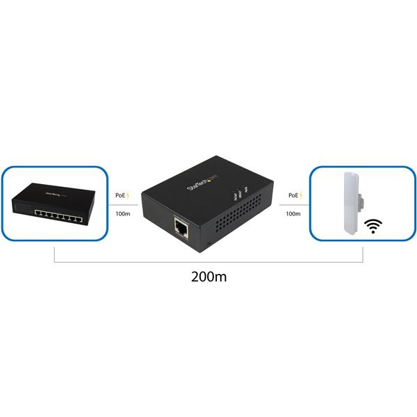 StarTech.com Gigabit PoE+-förlängare med 1 port - 802.3at och 802.3af - 100 m