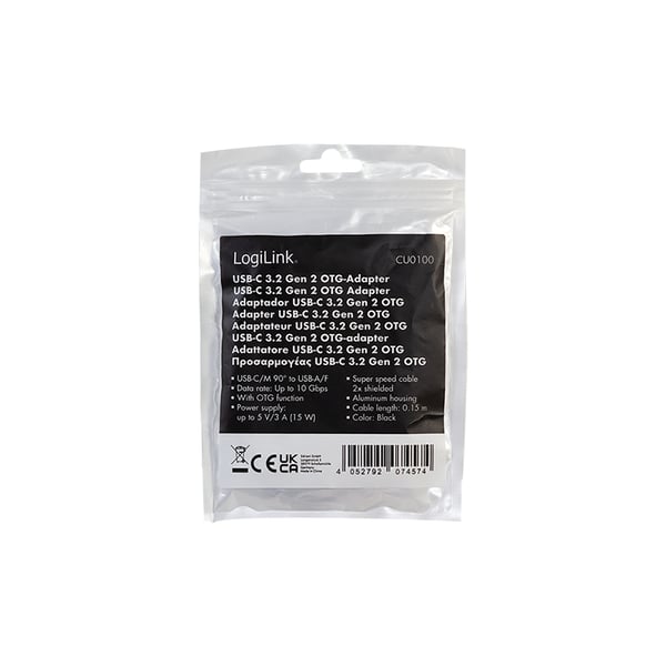 LogiLink CU0100 kabelomvandlare (hane/hona) USB Type-C USB Type-A Svart