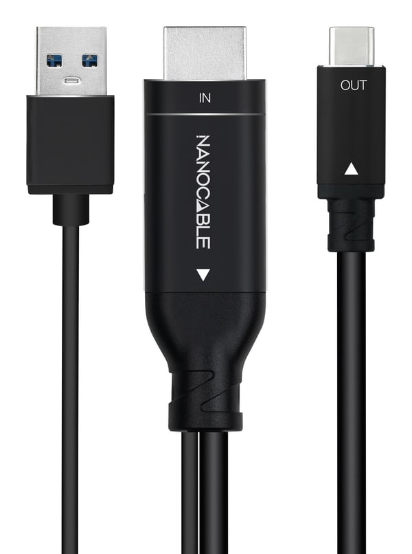 Nanocable 10.15.4354 videokaapeli-adapteri 1,8 m HDMI + USB Type-A USB Type-C Musta