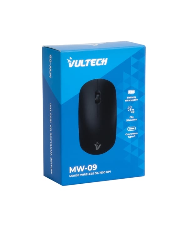 Vultech MW-09N mus Universel Ambidextrous RF Wireless + USB Type-C Optisk 1600 dpi