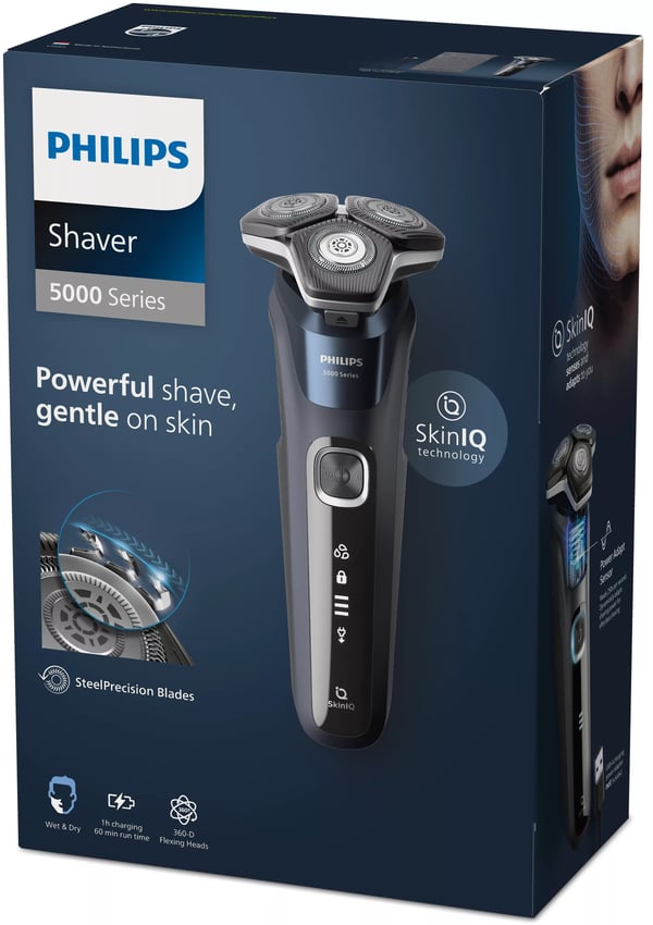Philips SHAVER Series 5000 S5885/10 rakapparater för män Roterande rakhuvud Trimmer Svart, Blå