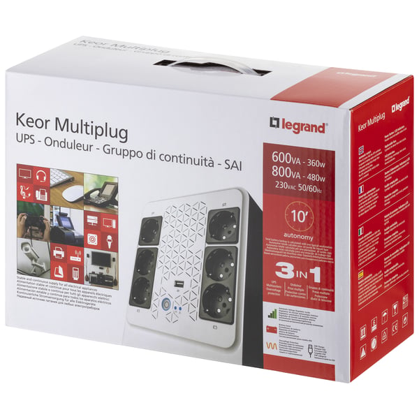 Legrand Keor ASI MULTIPLUG 800 FR UPS-enhed Interaktivt indgangsstik 0,8 kVA 480 W 6 AC stikkontakt(er)