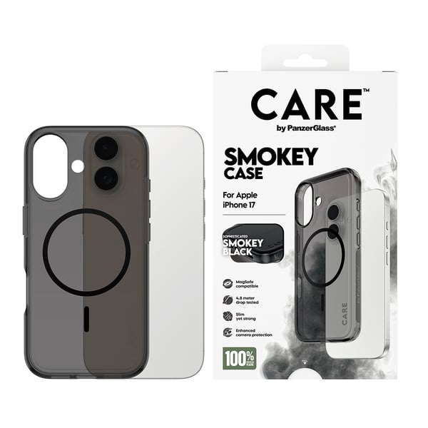 PanzerGlass CARE™ by ® Smokey Case w. Black MagSafe iPhone 17 mobiltelefonfodral Mobilskal Svart