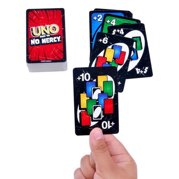 Mattel Games UNO Show ’em No Mercy-kortspel för barn, vuxna och familjekväll, fester och resor