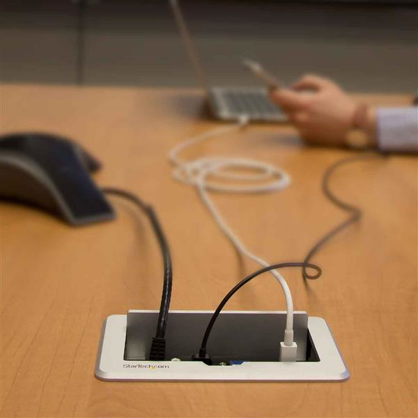StarTech.com Anslutningslåda för konferensbord – HDMI/VGA/Mini DisplayPort till HDMI-utgång med USB-snabbladdningsport