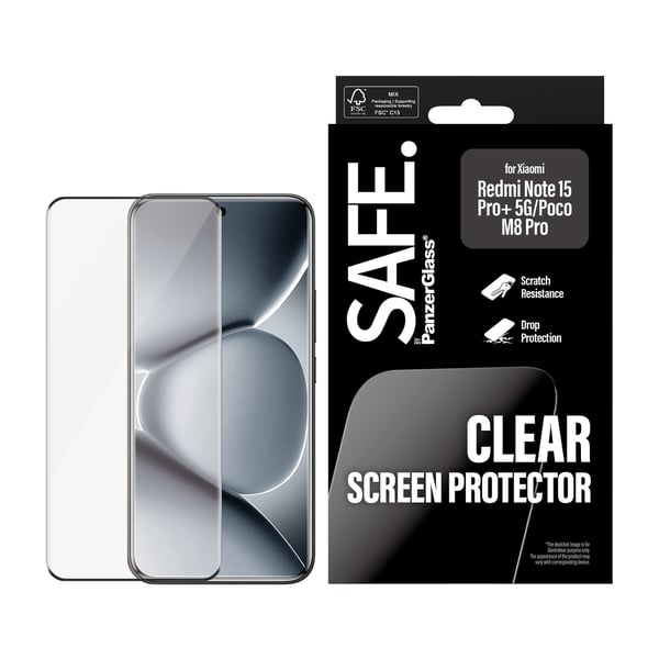 PanzerGlass SAFE. by ® Screen Protector Xiaomi Redmi Note 15 Pro+ 5G | Poco M8 Pro | Ultra-Wide Fit Genomskinligt skärmskydd 1 styck