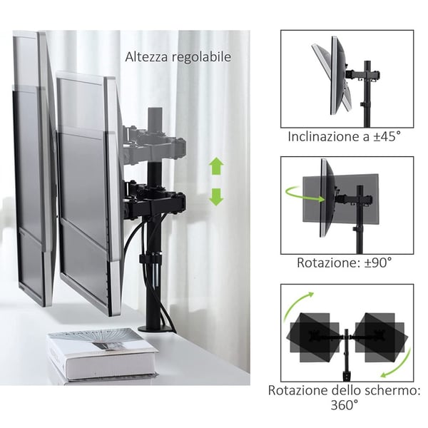 Techly ICA-LCD 482-D monitorin kiinnike ja jalusta 68,6 cm (27") Vastaanotto Musta