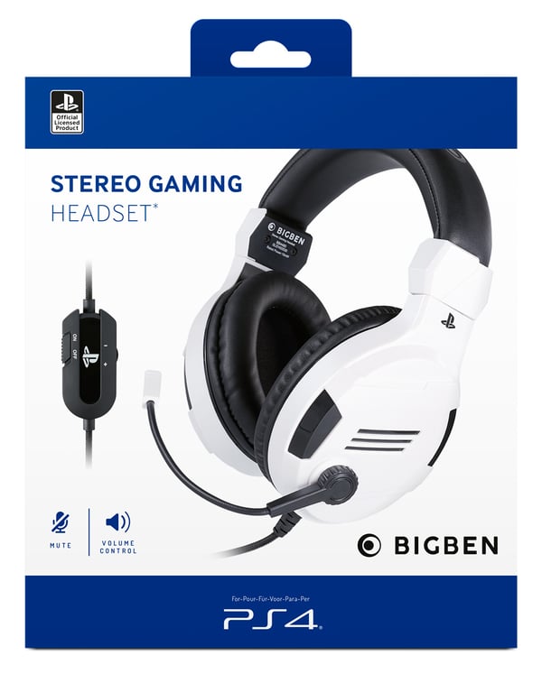 BIG BEN PS4OFHEADSETV3WHITE kuulokkeet ja kuulokemikrofoni Langallinen Pääpanta Pelaaminen Musta, Valkoinen