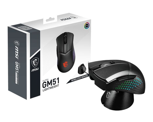 MSI CLUTCH GM51 LIGHTWEIGHT WIRELESS hiiri Pelaaminen Oikeakätinen RF Wireless + Bluetooth + USB Type-C Optinen 26000 DPI