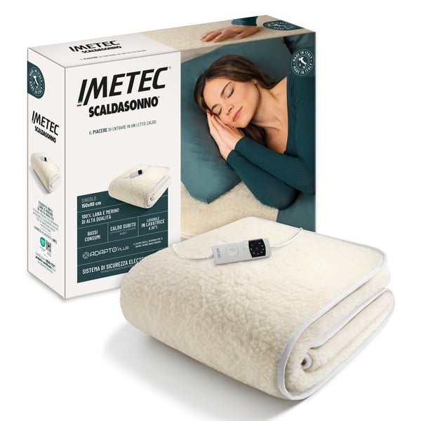 Imetec Adapto Plus Lana-Merino Sing Sähkökäyttöinen sängynlämmitin 150 W Luonnollinen Villa, Polyesteri