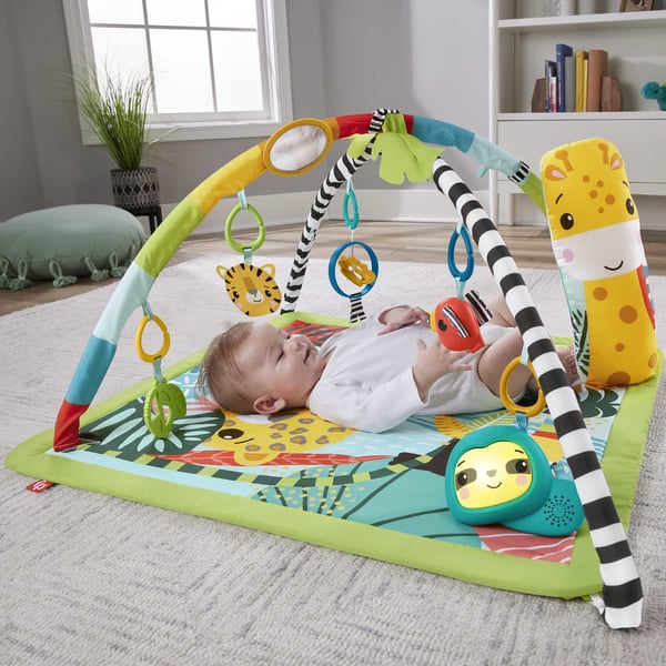 Fisher-Price 3-i-1-gym för baby och småbarn, lekmatta och sensoriska leksaker för lek på mage, regnskog