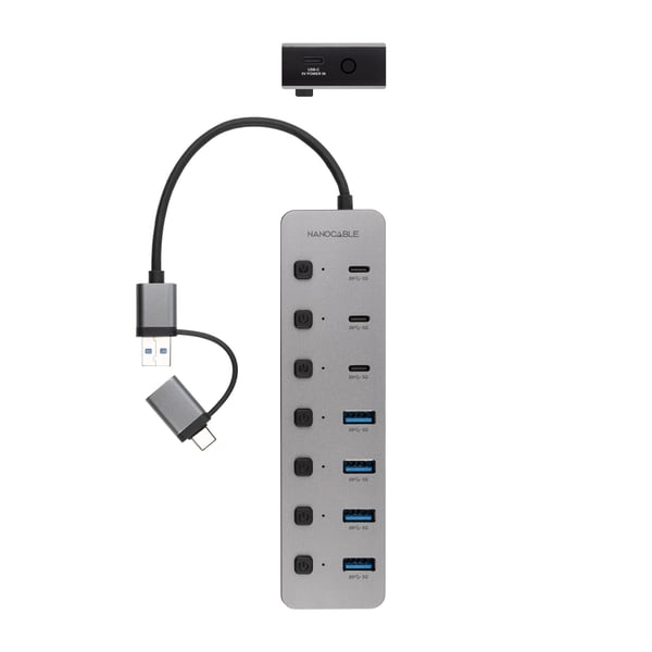 Nanocable 10.16.4510 gränssnittshubbar USB 3.2 Gen 1 (3.1 Gen 1) Type-A + Type-C 5000 Mbit/s Silver