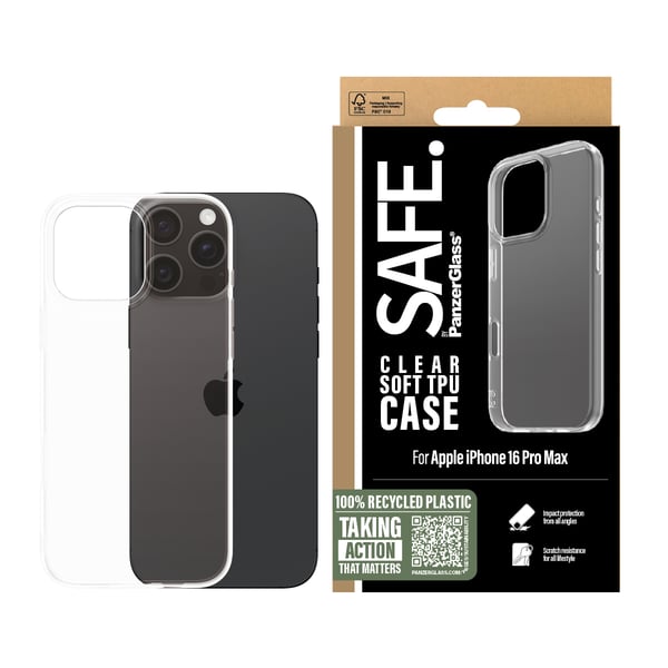 PanzerGlass SAFE. by ® TPU Case Transparent iPhone 16 Pro Max mobiltelefonfodral Mobilskal