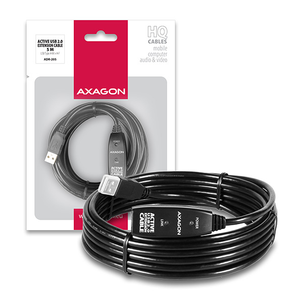 Axagon ADR-205 USB-kabel USB 2.0 5 m USB A 0,48 Gbit/sek. Sort