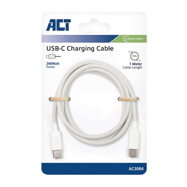 ACT AC3084 USB-kaapeli USB 2.0 1 m USB C 0,48 Gbit/s 240 W Valkoinen