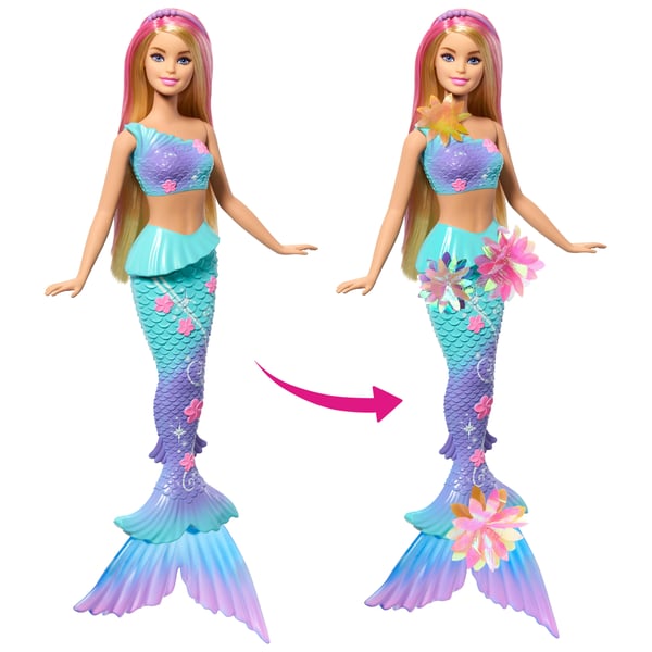 Barbie Flower Magic Mermaid-leksaksdocka med överraskande blomfunktion och pärlhårband