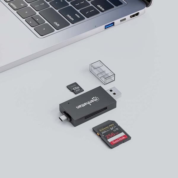 Manhattan 102735 kortinlukija USB 3.2 Gen 1 (3.1 Gen 1) Type-A/Type-C Musta, Läpinäkyvä