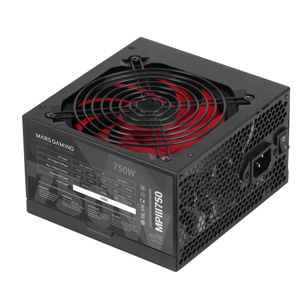 Mars Gaming MPIII750 virtalähdeyksikkö 750 W 20+4 pin ATX ATX Musta, Punainen