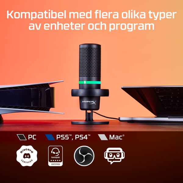 HyperX DuoCast – USB-mikrofon (svart) – RGB-belysning