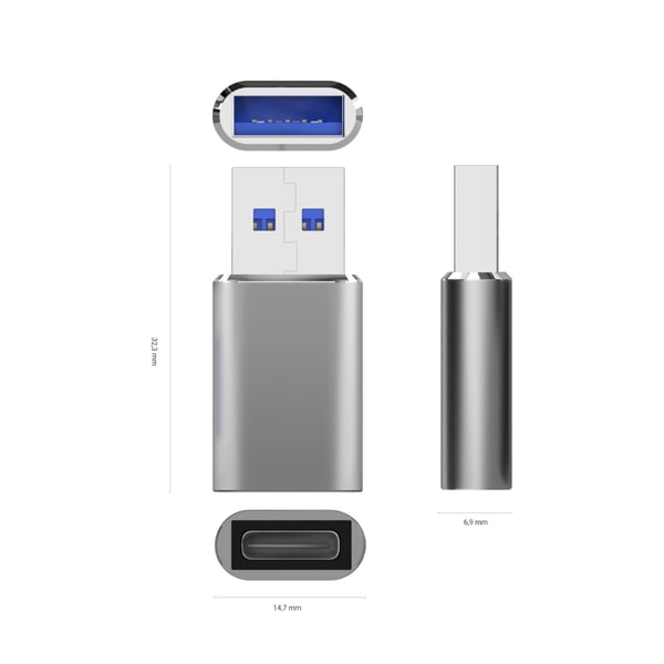 AISENS A108-0677 kabelomvandlare (hane/hona) USB Type-C USB Type-A Grå