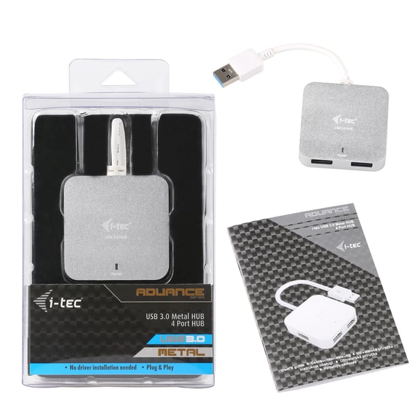 i-tec Metal U3HUBMETAL402 interface hub 5000 Mbit/s Sølv