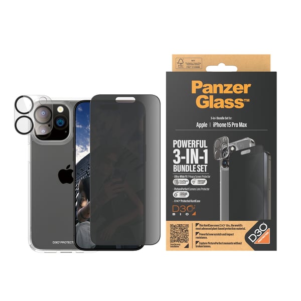 PanzerGlass ® 3-in-1 Privacy Bundle iPhone 15 Pro Max Kirkas näytönsuoja Apple 1 kpl