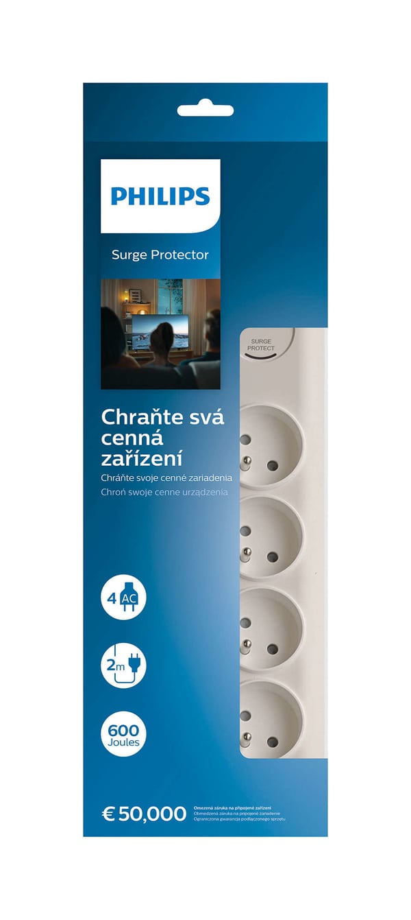 Philips SPN7040WA/60 overspændingsbeskytter Hvid 4 AC stikkontakt(er) 2 m