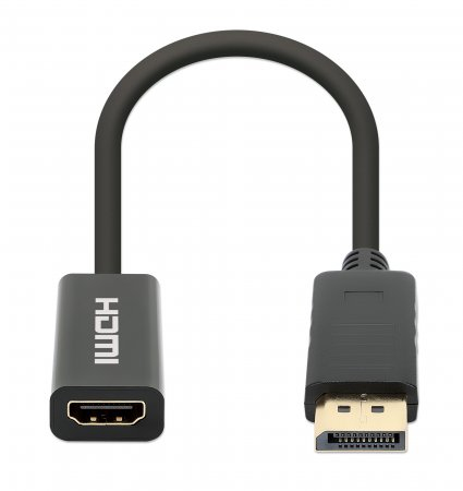 Manhattan DisplayPort 1.2 till HDMI Aktiv Adapter, 4K@60Hz, 15cm, Hane till Hona, DP Med Spärr, Svart