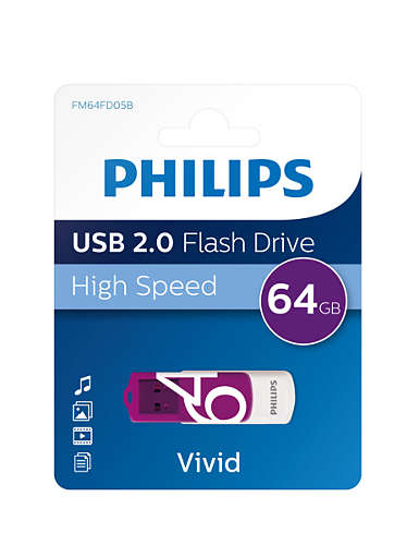 Philips FM64FD05B USB-nøgle 64 GB USB Type-A 2.0 Lilla, Hvid