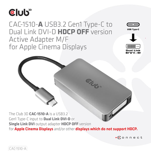 CLUB3D CAC-1510-A videokabel adapter 0,25 m USB Type-C DVI-D Grå