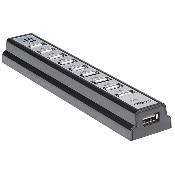 Manhattan 161572 gränssnittshubbar USB 2.0 480 Mbit/s Svart, Silver