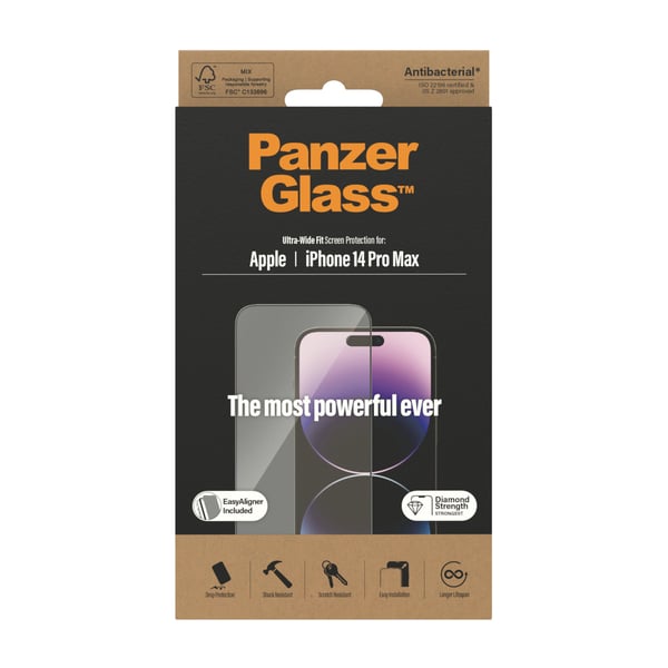 PanzerGlass ® Screen Protector iPhone 14 Pro Max | Ultra-Wide Fit w. EasyAligner Genomskinligt skärmskydd Apple 1 styck