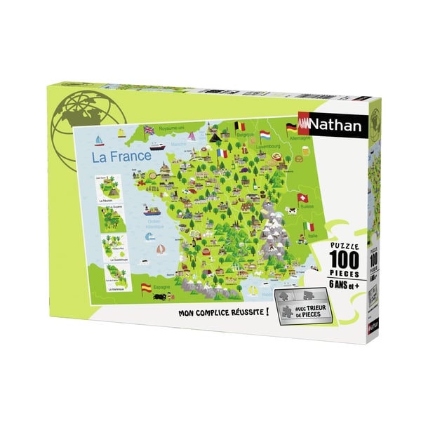 Nathan 86732 - Puzzle - Tarjeta de Francia - 100 Piezas