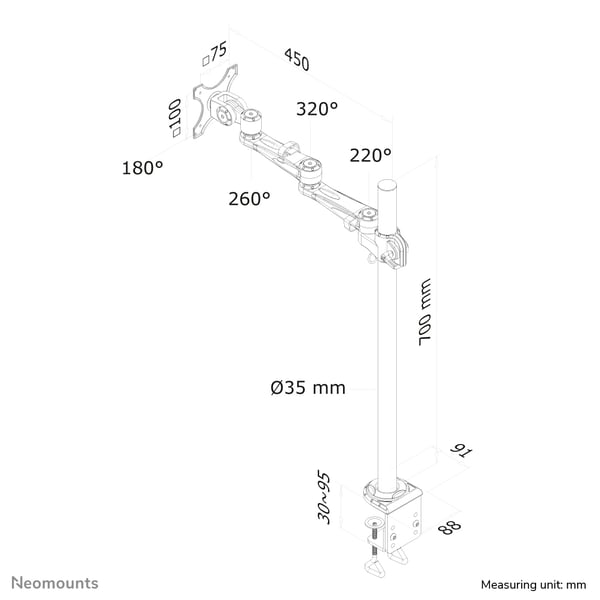 Neomounts FPMA-D935POLE70 fäste och ställ till bildskärm 76,2 cm (30") Bord Silver
