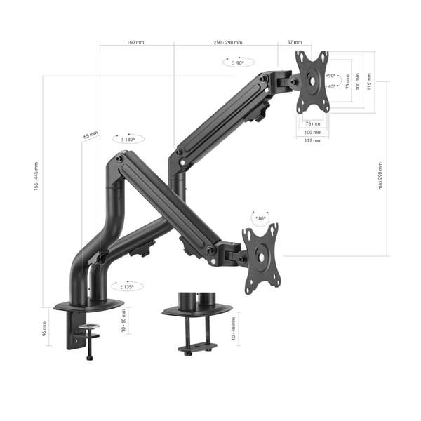 AISENS DT32TSR-141 monitorin kiinnike ja jalusta 81,3 cm (32") Vastaanotto Musta