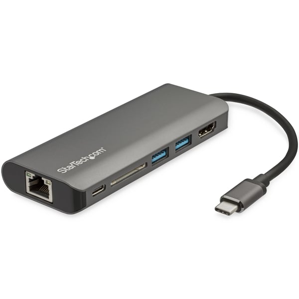 StarTech.com USB C-multiportadapter - USB-C-resedocka till 4K HDMI, 3x USB 3.0-hubb, SD/SDHC, GbE, 60W PD 3.0 Pass-through - bärbar USB-C-mini dockningsstation USB Type-C/Thunderbolt 3 StarTech.com USB C-multiportadapter - USB-C-resedocka till 4K HDMI, 3x USB 3.0-hubb, SD/SDHC, GbE, 60W PD 3.0 Pass-through - bärbar USB-C-mini dockningsstation USB Type-C/Thunderbolt 3