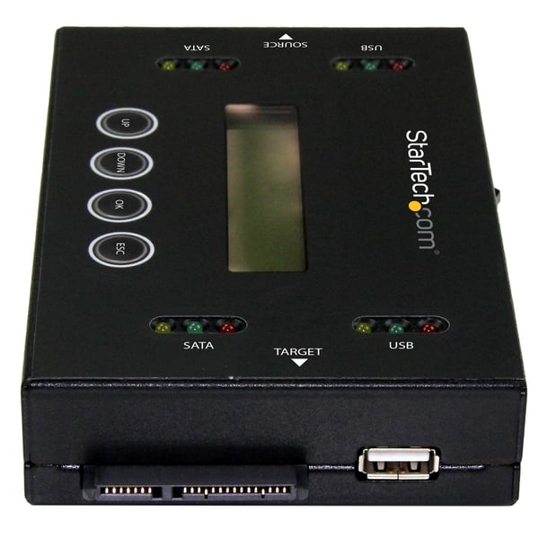StarTech.com 1:1 fristående hårddisk-duplikator och -raderare, USB-enhet och SATA HDD/SSD-diskkoonare och -raderare, LCD-bildskärm, TAA-kompatibel, OS-oberoende