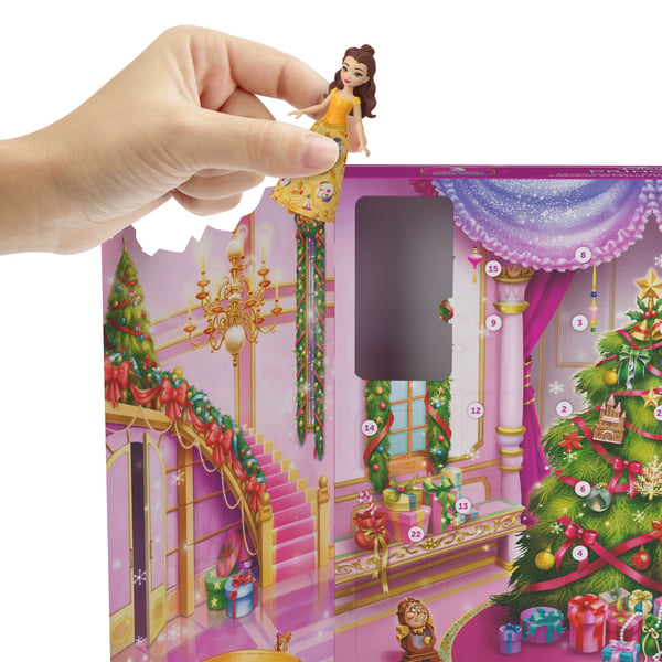 Disney Princess -adventskalender med presenter i 24 dagar, innehåller 3 små dockor, 3 kompisar och 22 tillbehör