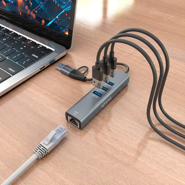 AISENS A109-1033 kannettavien tietokoneiden telakka ja porttitoistin Langallinen USB 3.2 Gen 1 (3.1 Gen 1) Type-C Harmaa