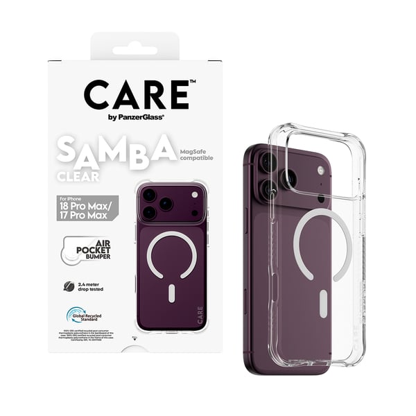 PanzerGlass CARE™ by ® Samba Case Transparent m. Hvid MagSafe iPhone 2026 Pro Max | 17 Pro Max