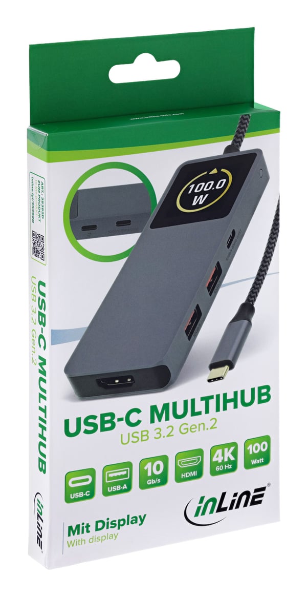 InLine 35392D interface hub USB 3.2 Gen 2 (3.1 Gen 2) Type-C 10000 Mbit/s Grå