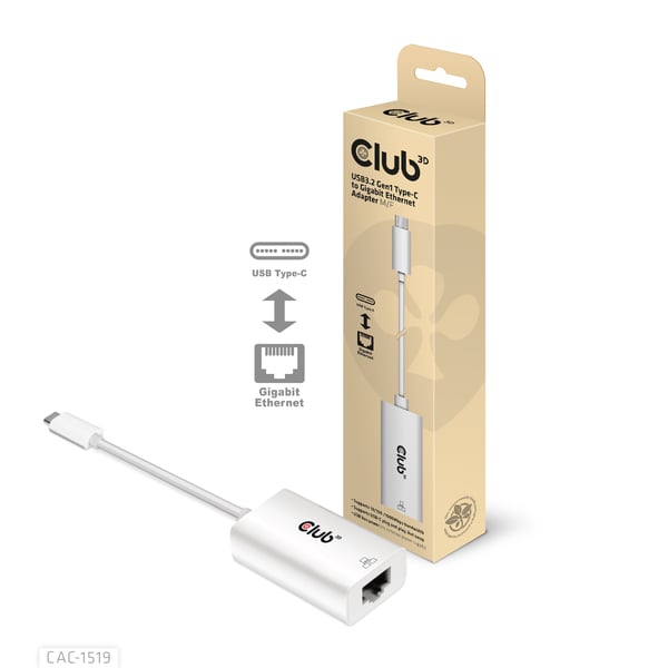 CLUB3D CAC-1519 kabel kønsskifter USB-C RJ-45 Hvid
