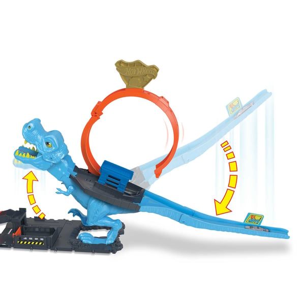 Hot Wheels City -banset med 1 leksaksbil, lekset med T-Rex-loop och stunttrick