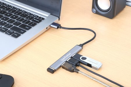 Manhattan 168427 gränssnittshubbar USB 3.2 Gen 1 (3.1 Gen 1) Type-A 5000 Mbit/s Grå