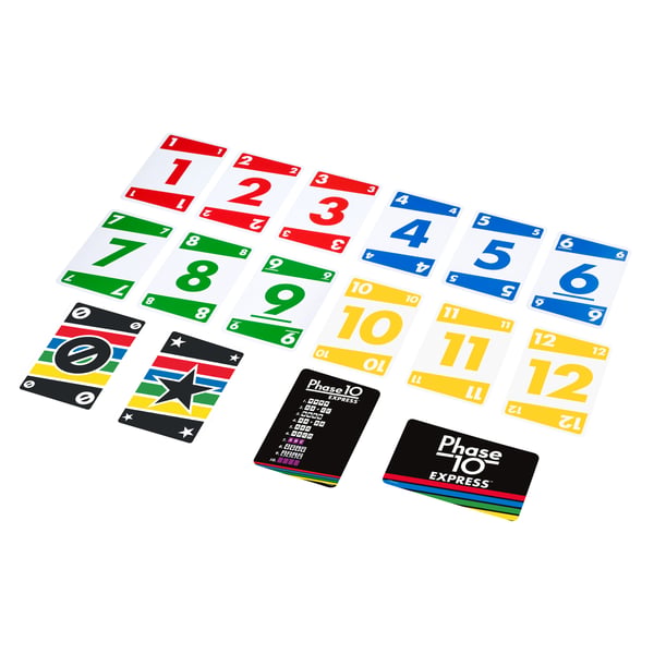Mattel Games Phase 10 Express-kortspel med mindre, mer bärbar kortlek för ett snabbare spel, passar 2–3 spelare