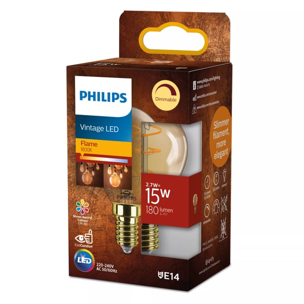 Philips Filament ravfarvet krone 15 W P45 E14