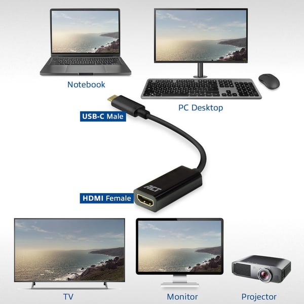 ACT AC7305 videokabeladapter 0,15 m USB Type-C HDMI Typ A (standard) Svart