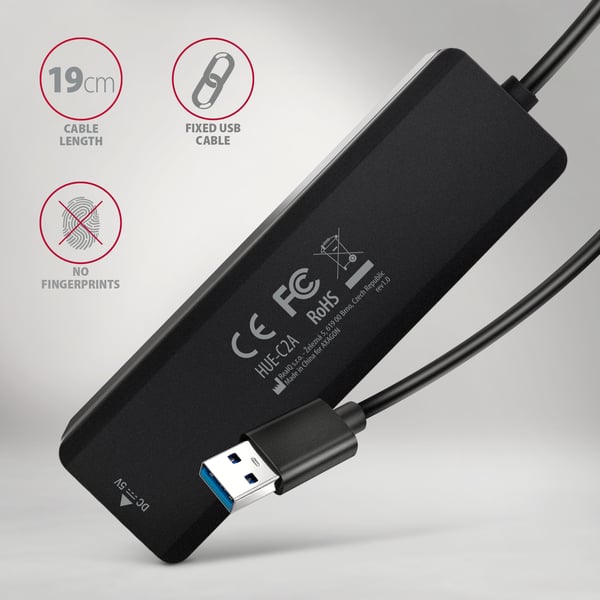 Axagon HUE-C2A gränssnittshubbar USB 3.2 Gen 1 (3.1 Gen 1) Type-A 5000 Mbit/s Svart