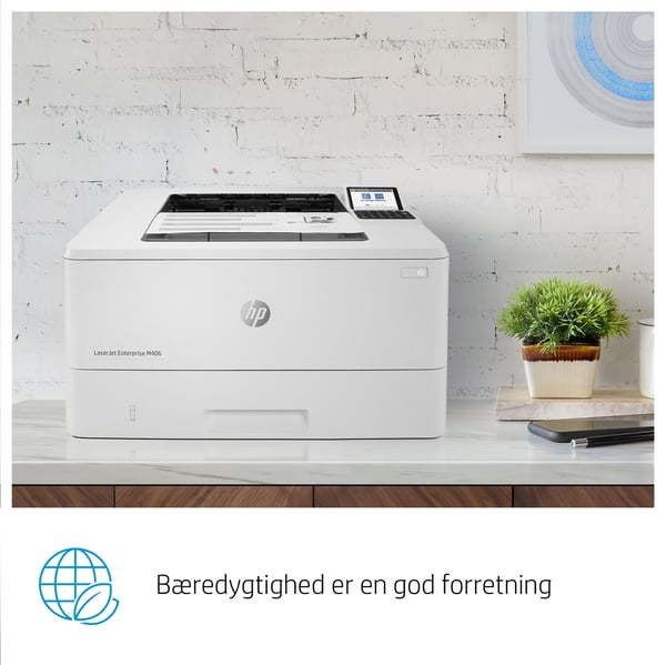 HP LaserJet Enterprise M406dn, Sort og hvid, Printer til Virksomhed, Print, Kompakt størrelse; Stærk sikkerhed; Tosidet print; Energibesparende; USB-print fra printerens forside