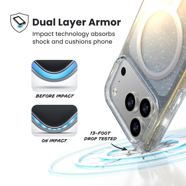 Speck Presidio Lux MagSafe - iPhone 17 Pro Cover (Hyper Mirror Glitter / Sølv Metallic)
